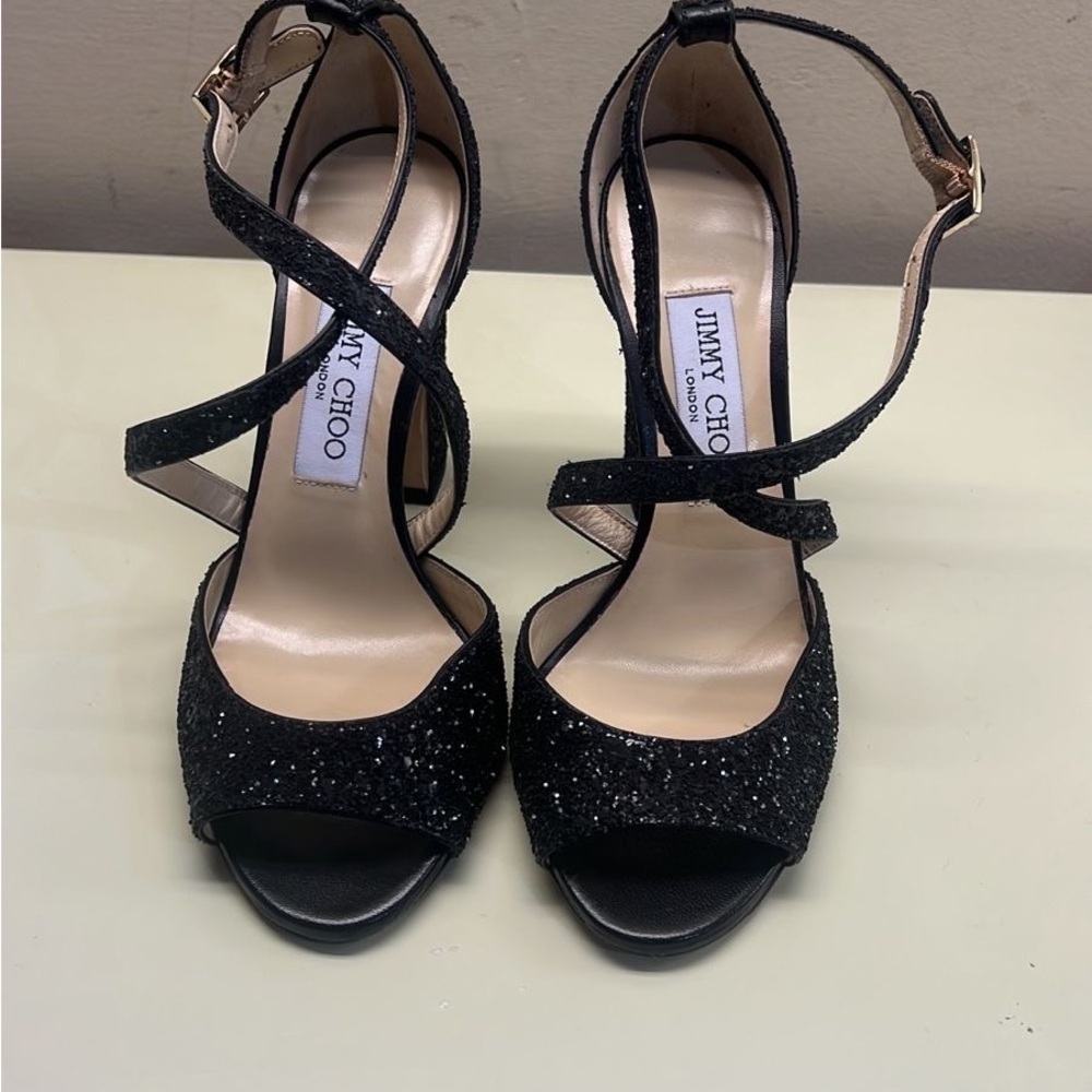 Jimmy Choo Black Stiletto Heels with Sparkly Finish
